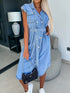 'Elara' Cap Sleeve Denim Dress - Celes Fashion